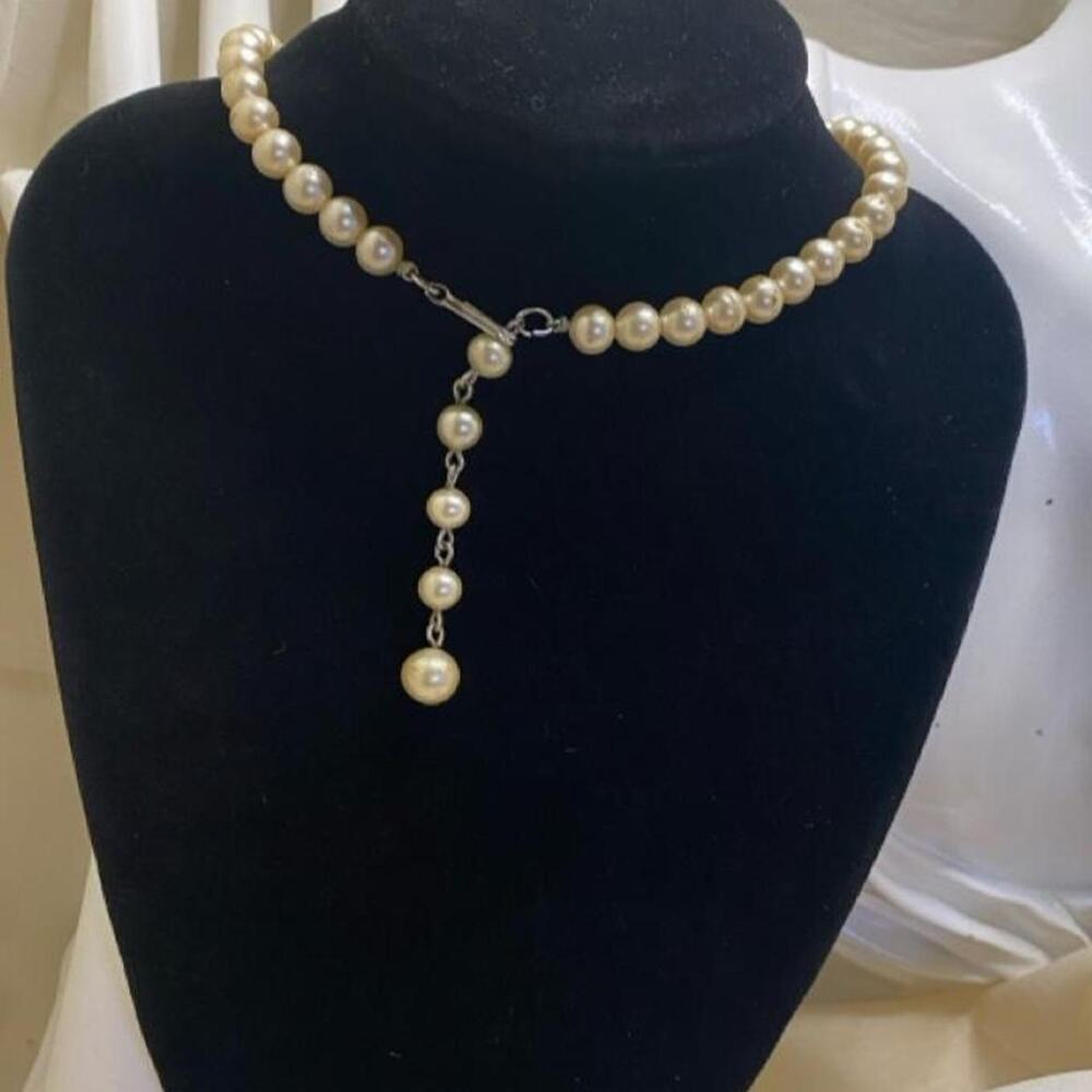Vintage 1950s Pearl Choker Collar Necklace Cream Pearls J Hook Drop Extender